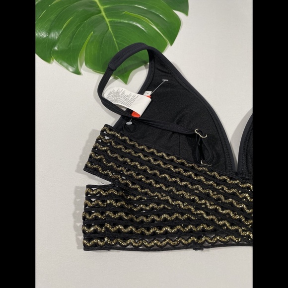 NEW‎ River Island [ 2 ] Elastic Wrap High Apex Bikini Top in Black/Gold - Picture 8 of 11